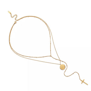 Stainlees Steel Double Necklace W/Cross