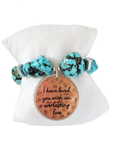 Turquoise Street Bracelet w/ Charm Bible Verse ( Geremiah 31.3)
