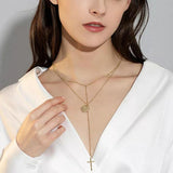 Stainlees Steel Double Necklace W/Cross